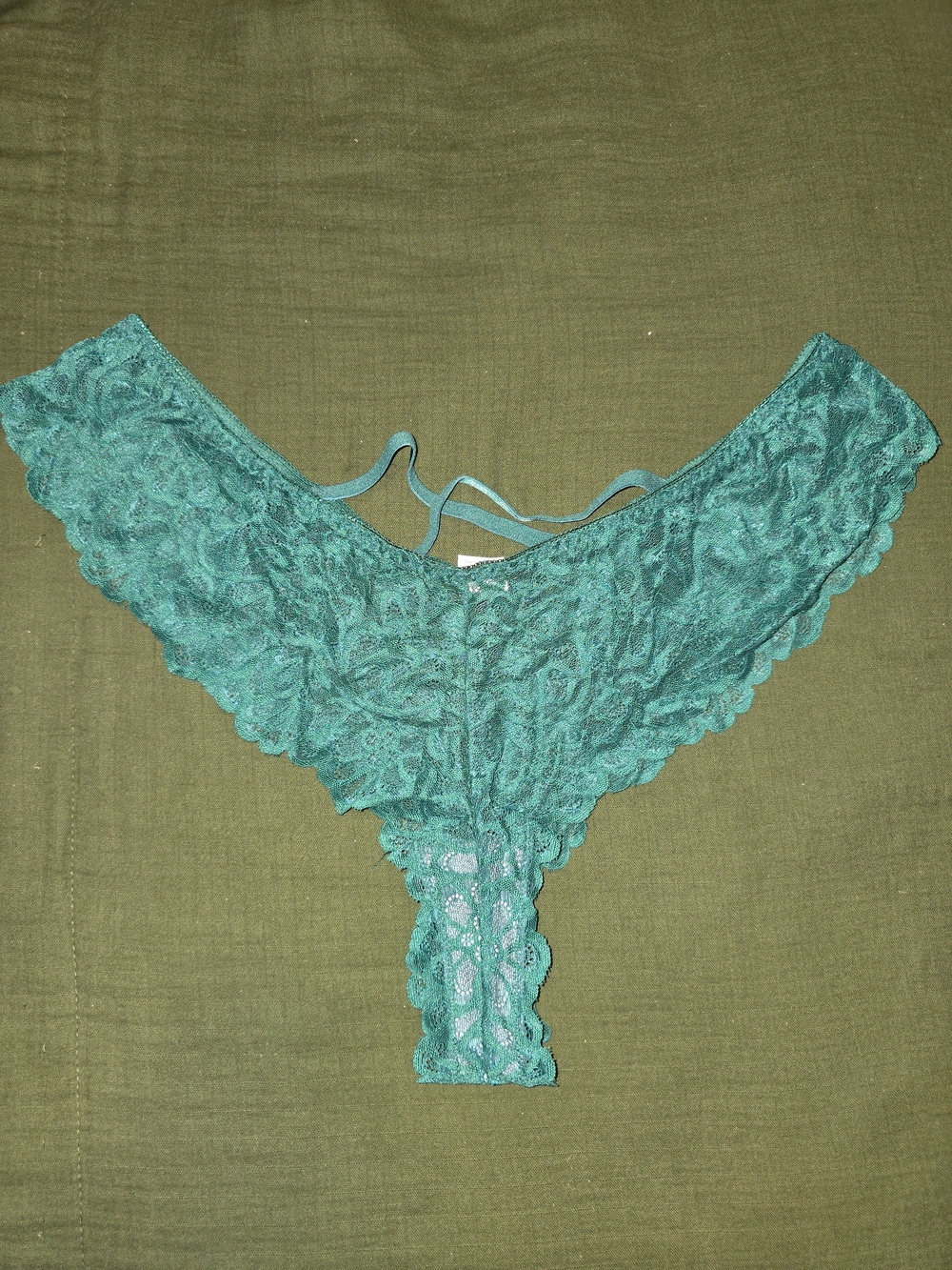Emerald Green All-Over Lace Cage Strap Thong - Size Plus 4XL